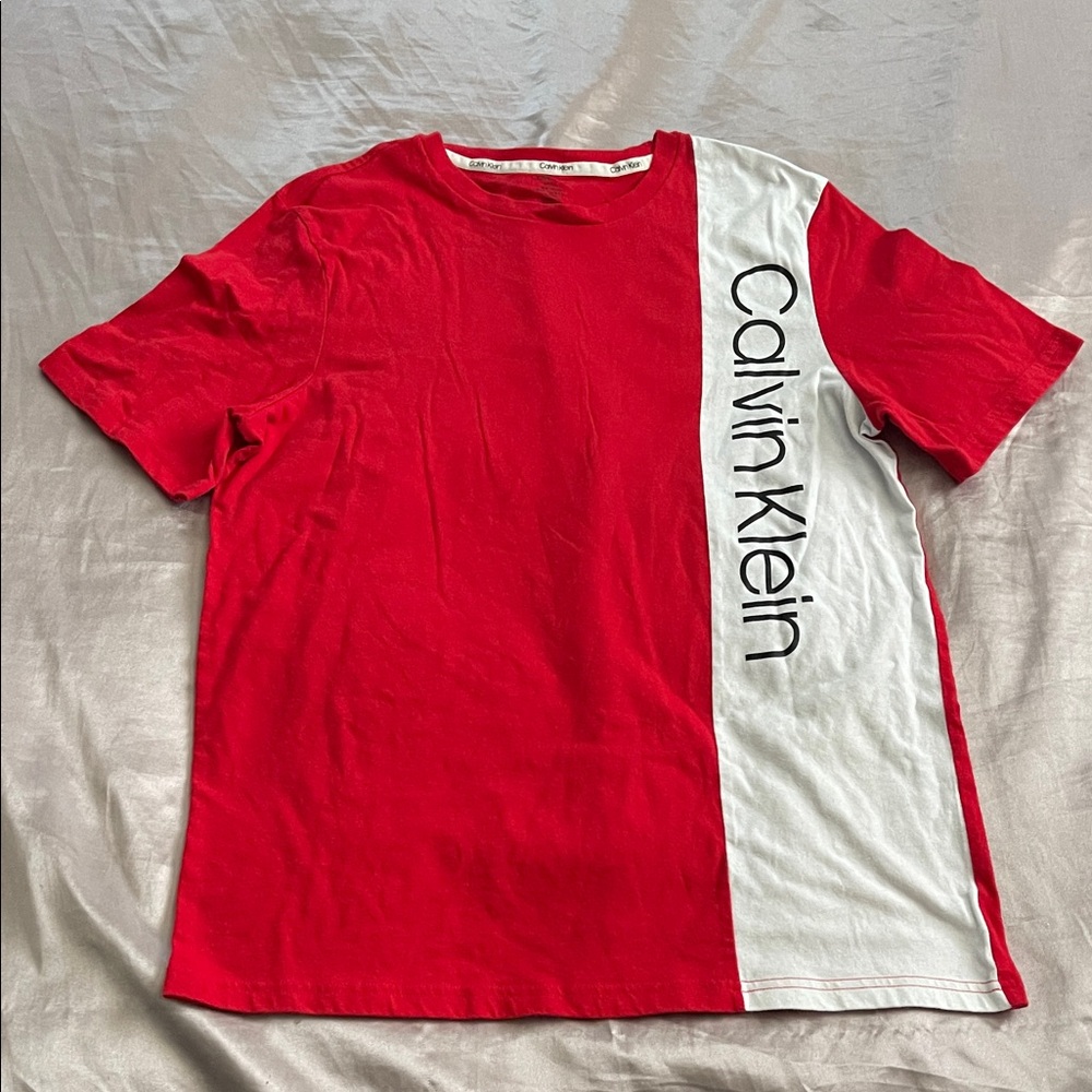 Calvin Klein Red and White Short Sleeve Tee